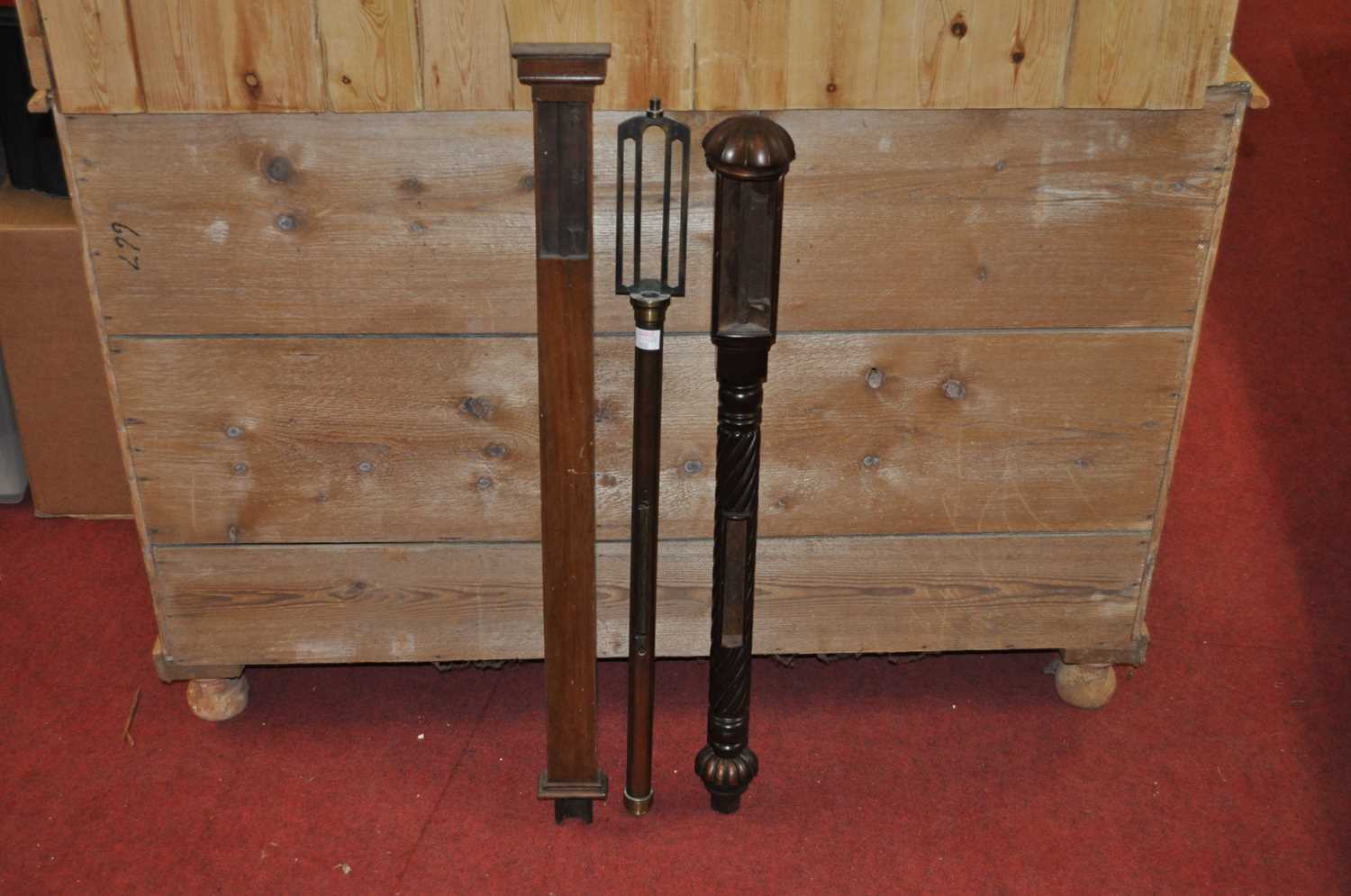 A selection of stick barometers, largely in mahogany, to include ropetwist examples, with reeded - Image 2 of 2