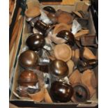 A collection of turned wooden base bowls/cistern covers, to include polished and unpolished