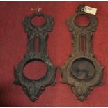 A pair of Victorian cast iron three-dial barometer cases, 65cm