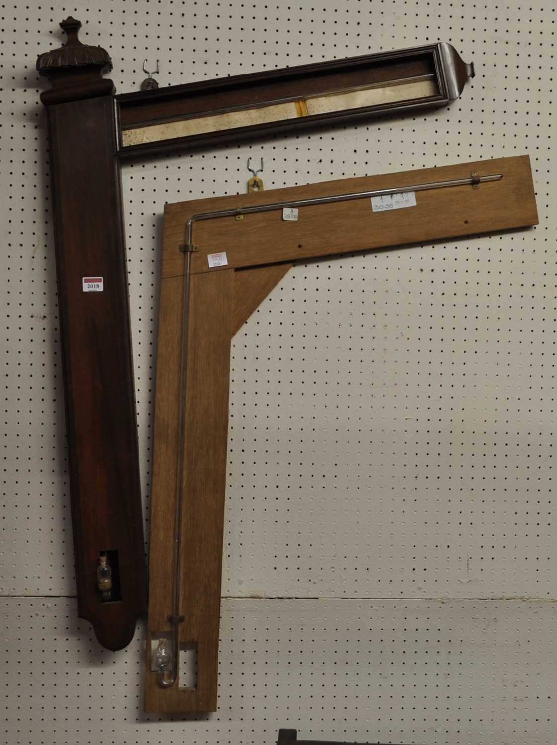 A 19th century mahogany cased diagonal barometer, with mercury; together with a later mounted