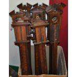 A selection of principally mahogany stick barometer cases, to include some hygro top examples,