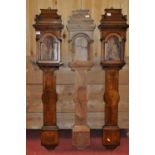 Two walnut Hallifax barometer frames together with pine carved example, h.124cm (3)