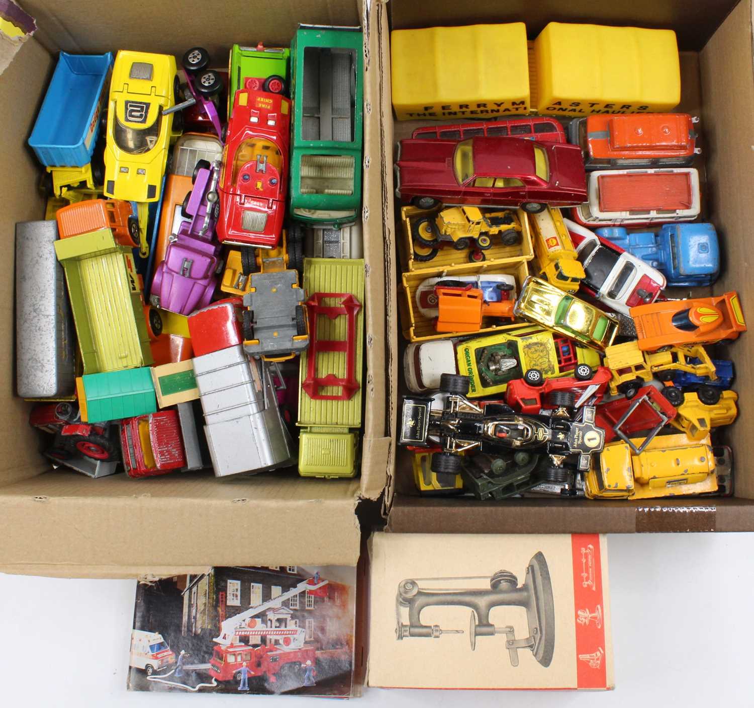 2 trays containing a mixed collection of mainly Matchbox Lesney and Corgi Toys models in play-worn