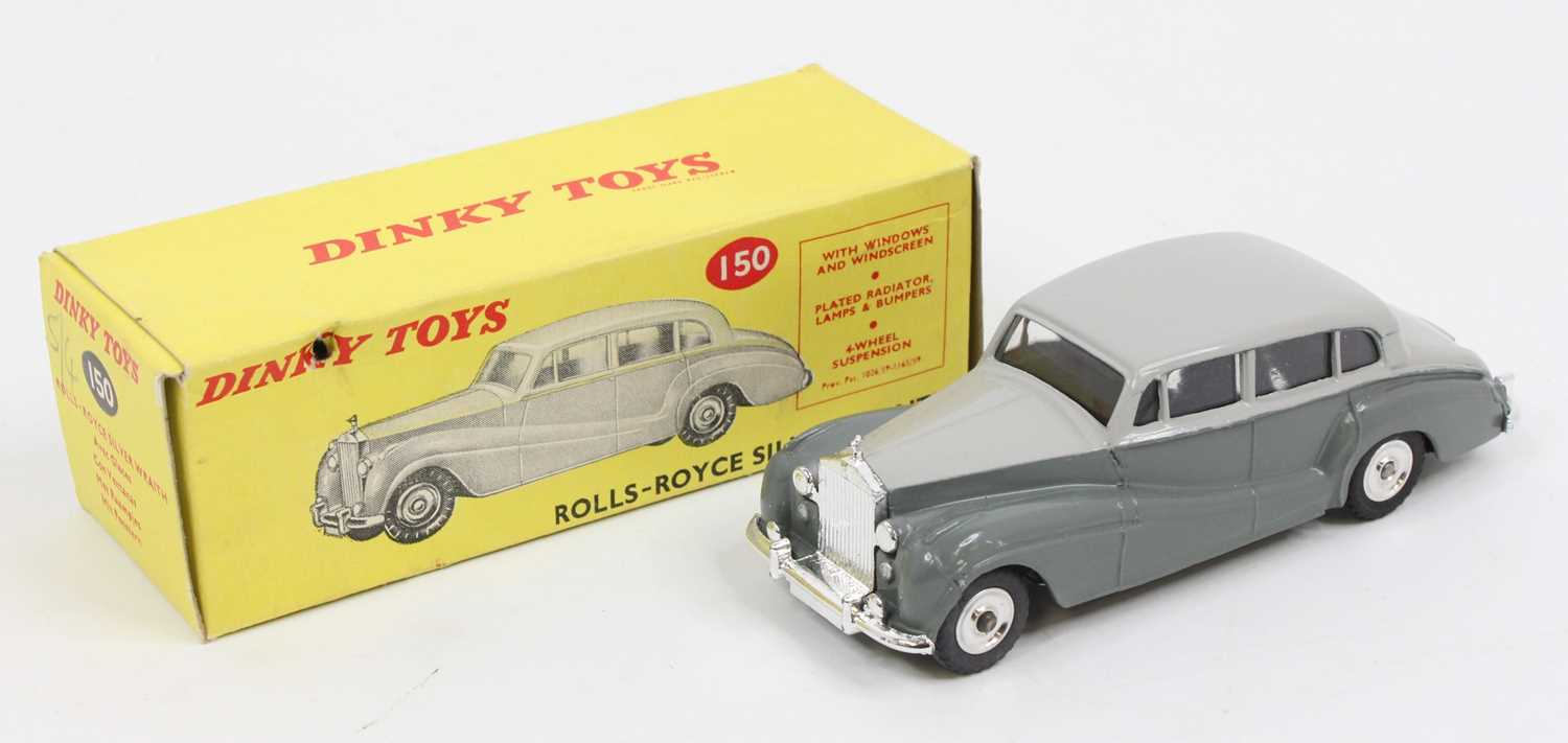 Dinky Toys No. 150 Rolls Royce Silver Wraith comprising of two-tone grey body with spun hubs and