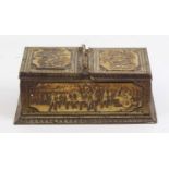 Huntley and Palmers original biscuit tin in the form of a tea caddy, lithographed in creams and
