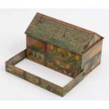 Huntley & Palmers farmhouse biscuit tin, with swivelling fence section, with detailed lithograph
