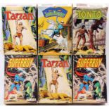 A collection of Aurora comic scenes, boxed action figure kits to include 2x No. 181 Tarzan, 2x No.