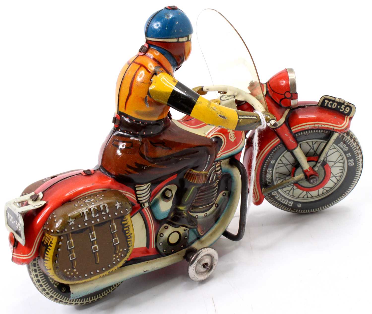 Tipp & Co (Tippco Germany) clockwork tinplate Motorcycle & Rider comprising a red motorcycle with - Image 2 of 3