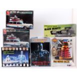 A collection of six various boxed TV related plastic kits to include a Polar Lights The Green Hornet