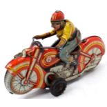 RN Toys of Western Germany, tinplate and friction drive model of a PN200 Motorcycle and rider,