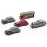 Collection of tinplate and clockwork vehicles to include a Wells Double Decker Bus, Schuco Car and