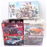 Five various boxed TV related vehicle and motorcycle plastic kits to include an Airfix The Dukes