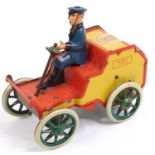 Lehmann (Germany) tinplate No.700 "Also" clockwork car, comprising of yellow and orange body with