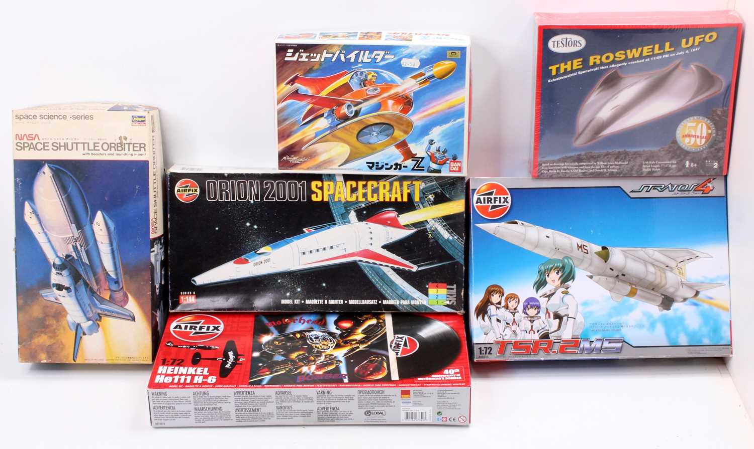 A collection of boxed as-issued sci-fi, space and ufo related plastic kits to include Airfix,