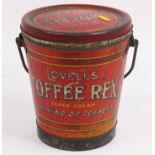 Lovells King of Toffees tinplate bucket and handle, height 22cm, lithographed in red with sea
