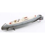 A CK Toys diving submarine comprising of tin plate body with white superstructure and red detailing,