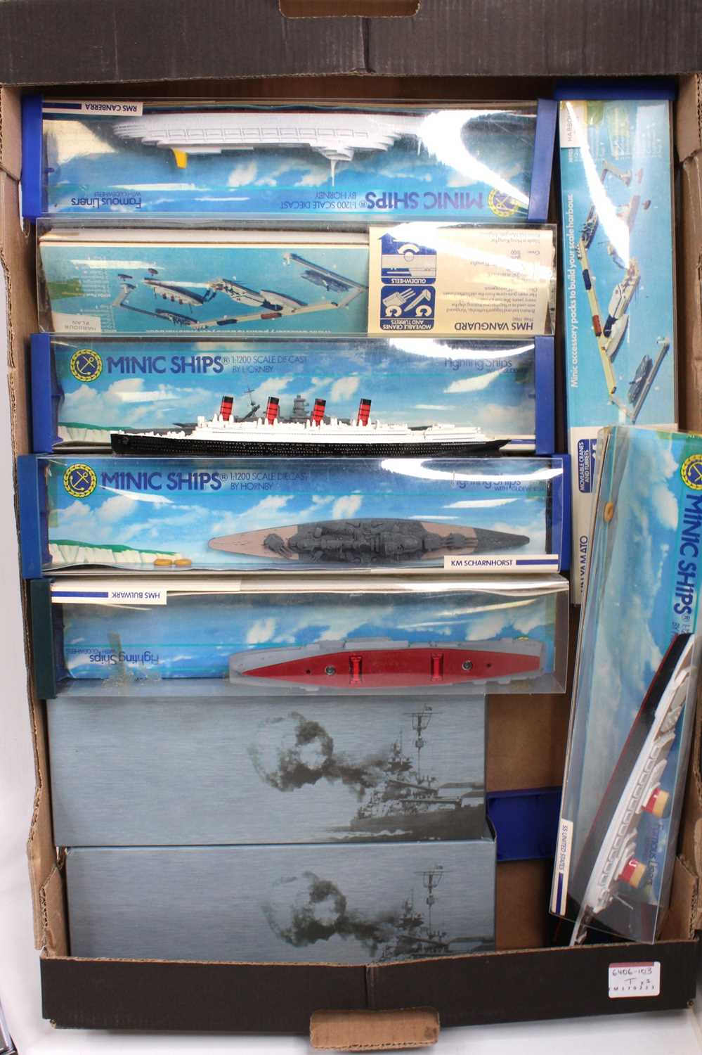 One box containing a collection of mixed scale 1/1200 and similar diecast resin and plastic ship