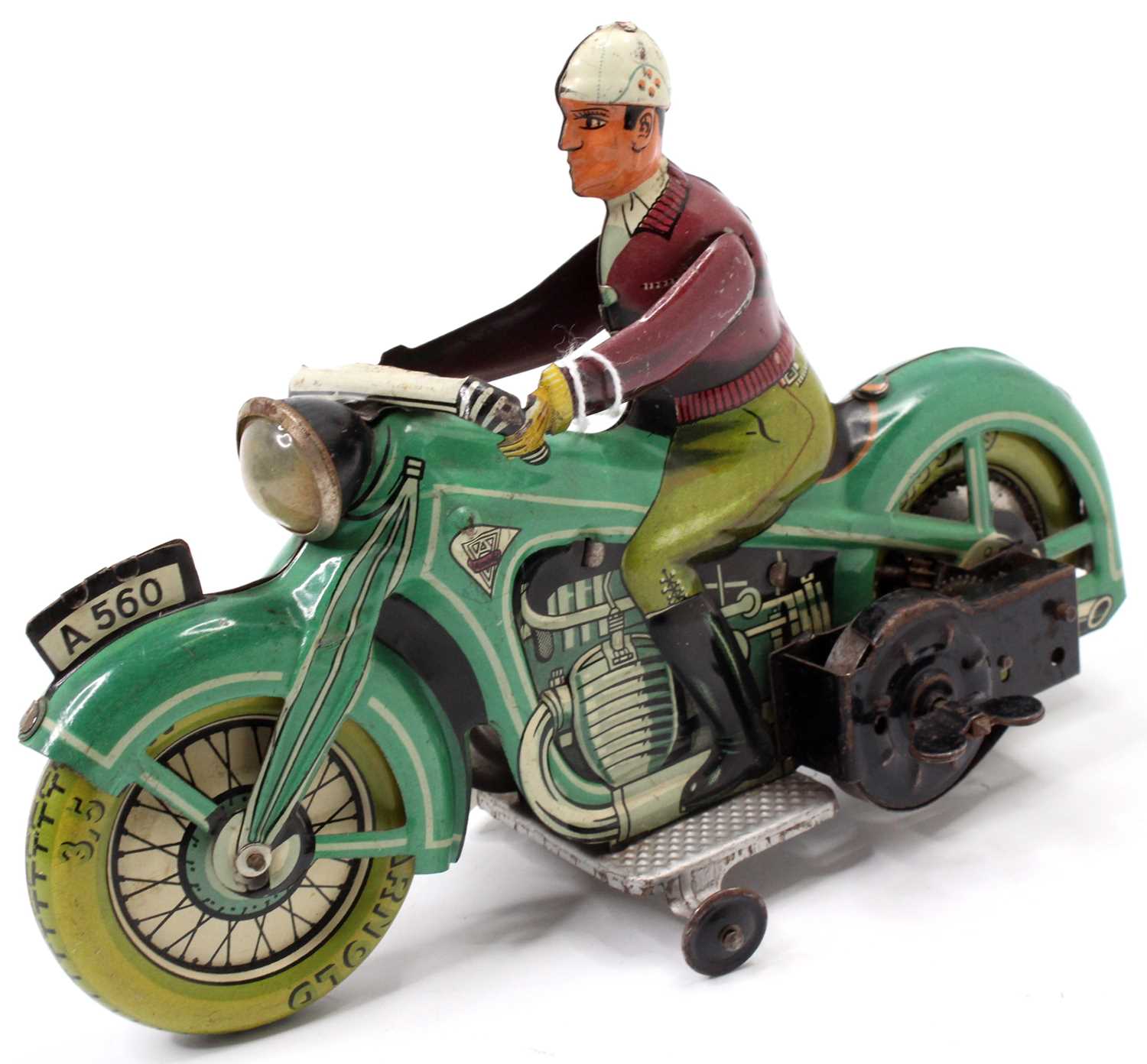 Arnold U.S Zone Germany No.A560 clockwork tinplate Touring Motorcycle from the 1940s, light green