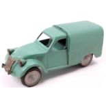 JRD tinplate and friction drive model of a Citroen 2CV Van, finished in light blue with silver hubs,