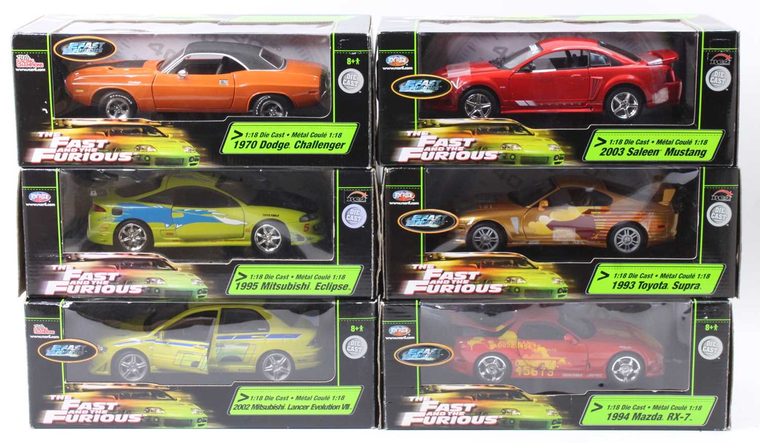A collection of Joyride and Racing Champions 1/18 scale The Fast and Furious boxed diecast group