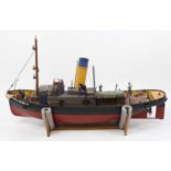 Kit built radio controlled model of a Hollieman Tug Boat, comprising GRP hull with wooden