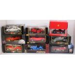 A collection of ten various boxed 1/18 and 1/24 scale modern issue diecasts to include Bburago,