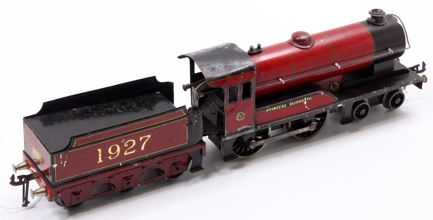 Bassett-Lowke clockwork 4-4-0 ‘Princess Elizabeth’ no.2265 loco & tender, maroon, crest on cab- - Image 2 of 3