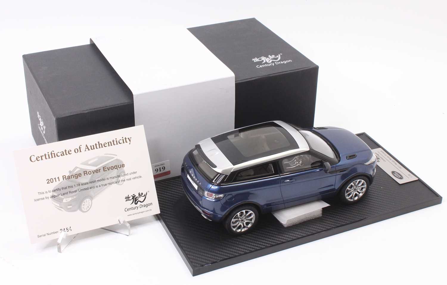 A Century Dragon 1/18 scale model of a resin 2011 Range Rover Evoque, finished in metallic blue, and - Image 2 of 3