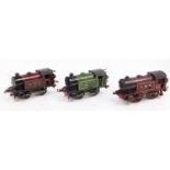 Three Hornby clockwork 0-4-0 tank locos: No.1 Special LMS 6418; No.101 LMS 2270 & LNER 460. All show