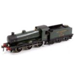 Totally repainted Bassett-Lowke clockwork 0-6-0 loco & 6-wheel tender, dark green with buff