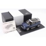A Century Dragon 1/18 scale model of a resin 2011 Range Rover Evoque, finished in metallic blue, and