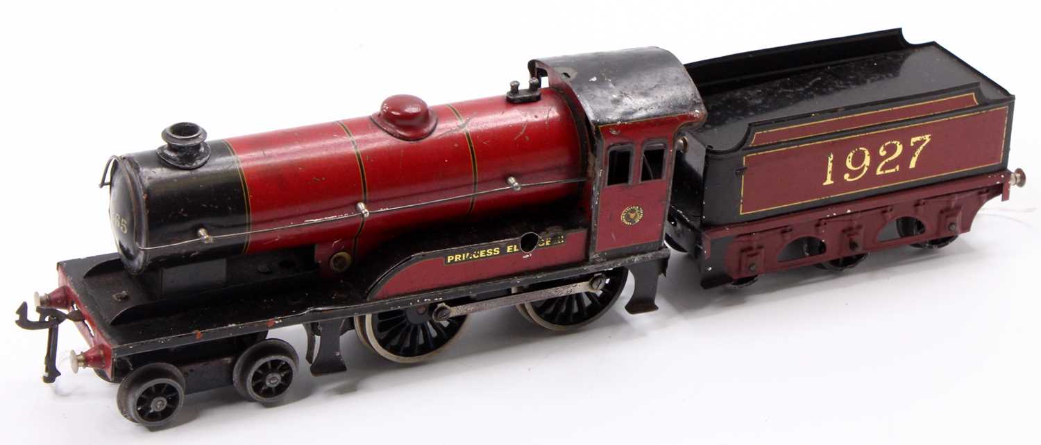 Bassett-Lowke clockwork 4-4-0 ‘Princess Elizabeth’ no.2265 loco & tender, maroon, crest on cab-