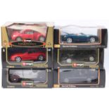 One box containing six various boxed 1/18 scale Bburago diecast vehicles including a Mercedes Benz