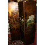 A painted canvas-clad and brass studded three-fold dressing screen, each panel w.45cm