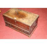 A 19th century provincial elm and oak hinge topped table chest, having single long lower drawer, w.