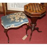A 19th century mahogany cabriole legged dressing stool; together with a Victorian figured walnut and