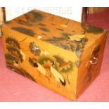 A contemporary Japanese style lacquered and brass bound hinge topped trunk, w.80cm; together with