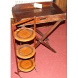 A 19th century oak and beech twin handled butler's tray on X-framed folding stand, w.64cm;