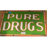 An enamel advertising sign 'Pure Drugs', 29x37cm