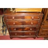 A rustic provincial joined elm chest of four long graduated drawers, w.92cm