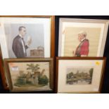 Assorted pictures and prints to include topographical engravings, Vanity Fair Spy prints etc