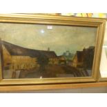 Late 19th century East Anglian school - Village square, oil on canvas, 40 x 69cm