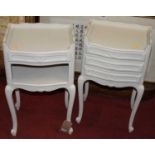 A pair of French style grey painted serpentine front bedside chests, w.41.5cm