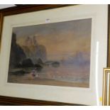 G.L. Hall - Coastal scene at sunset, watercolour heightened with white, signed and dated 1871