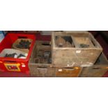 Five boxes containing a quantity of live steam and workshop locomotive building accessories, metal