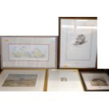 Assorted pictures and prints to include Suzan, pair colour etchings, JJ Alsop - river landscape,