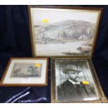 Assorted pictures and prints to include pair sepia topographical watercolours, photographic prints