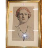 French school - Bust portrait of a young woman, pastel, indistinctly signed and dated 1932 lower