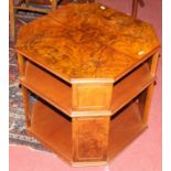 A 1920s oak barleytwist dropleaf table, with gateleg action; together with a reproduction burr