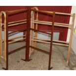 A Victorian pine towel rail; together with a beech towel rail; and a mahogany folding towel rail (